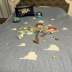 Toy Story Pottery Barn Twin Quilt & Sheets, throw pillow, Hat, Football, bedding